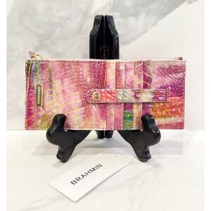 Brahmin Credit Card Slim Wallet Pink Delight Melbourne Genuine Leather NWT
